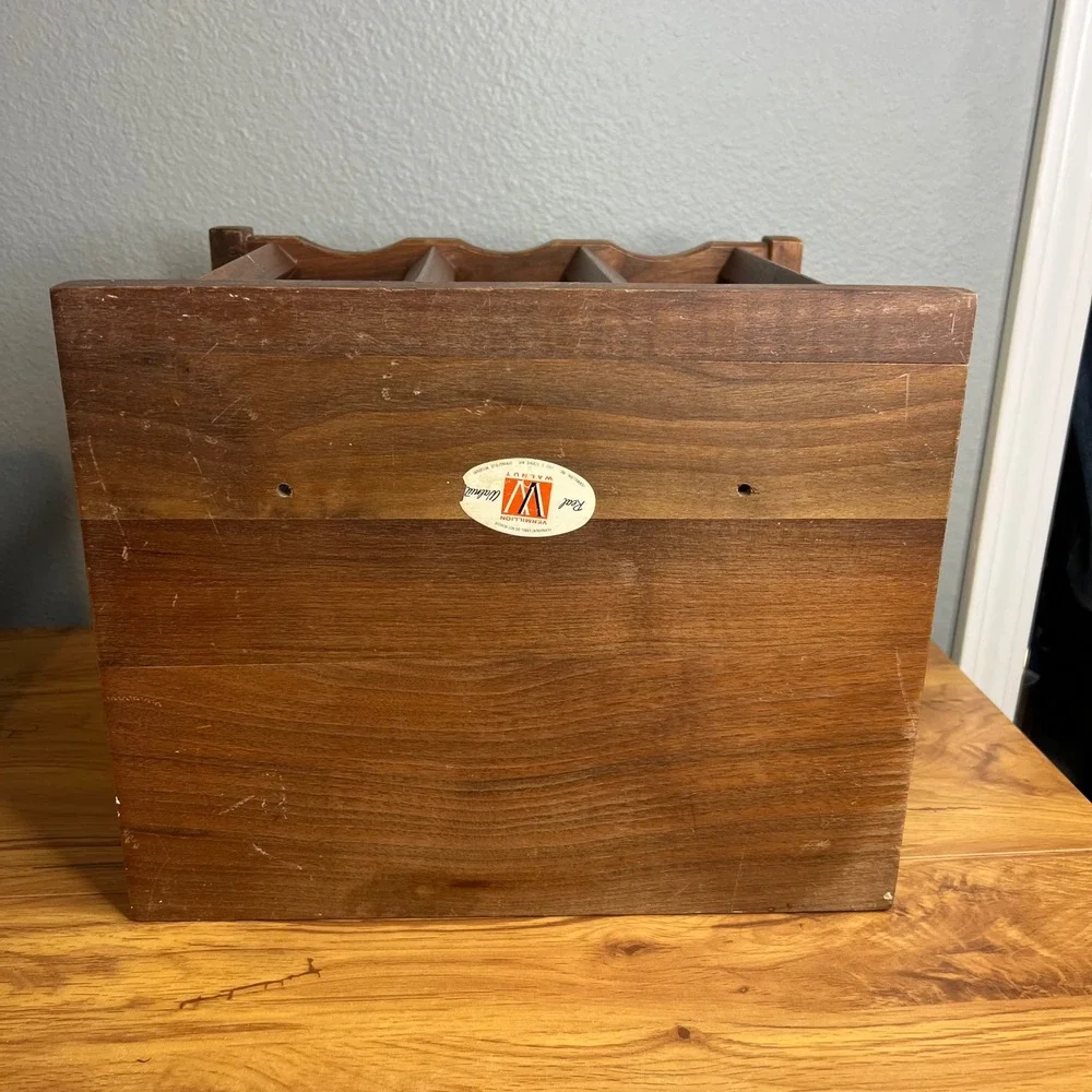 Vintage Vermillion Real Walnut Wine Rack Brown Wood 9 Bottle MCM USA Barware